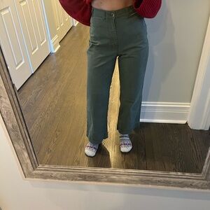 Green Cropped Wide Leg Pants